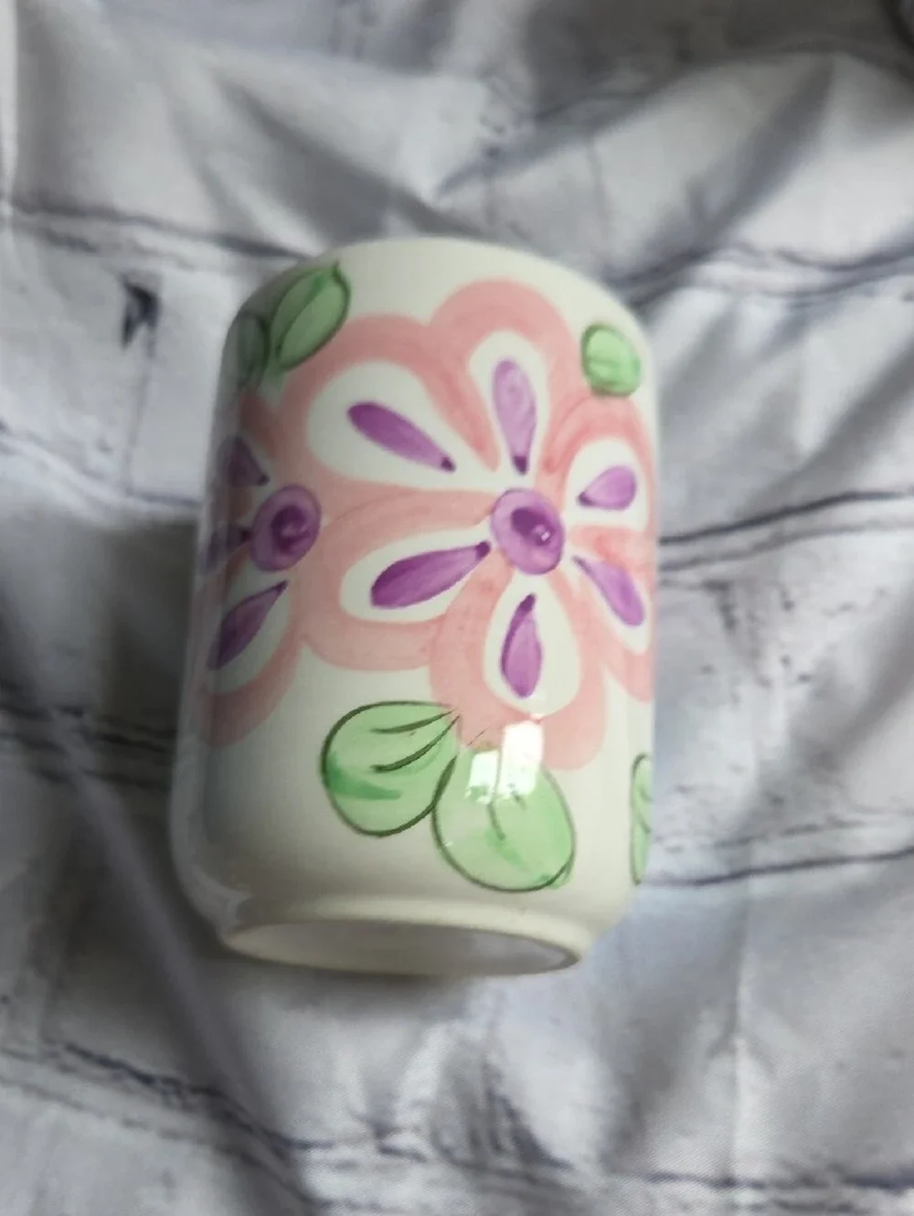 Vintage Floral Ceramic Bathroom Set - Toothbrush Holder And Cup